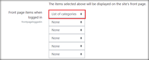 List of categories drop down