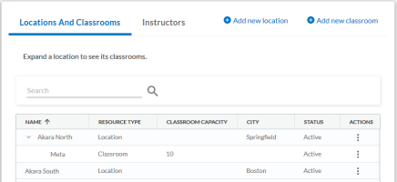 Manage location and instructors page