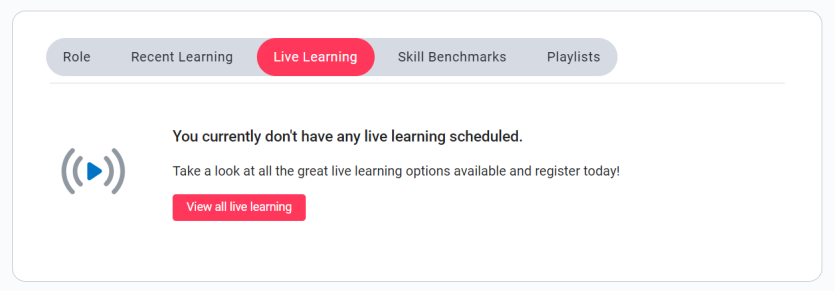 Screenshot of the Live Learning tab in the top box on the Percipio home page.