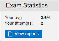 Exam statistics field. Should average score, number of attempts, and the option to view reports.