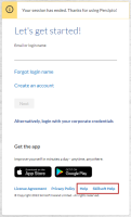 Login page. The help, and skillsoft help buttons are highlighted.