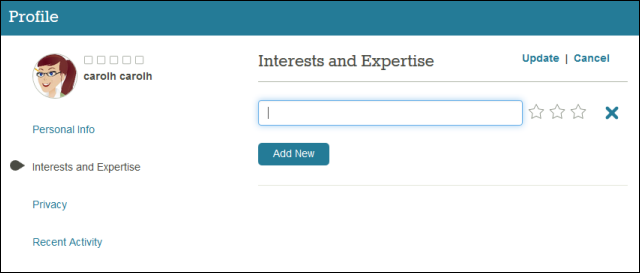 Profile Page - Editing Interests and Expertise