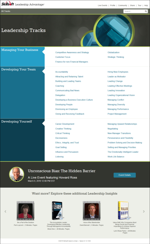 Skillsoft Leadership Advantage 3.0 Home Page