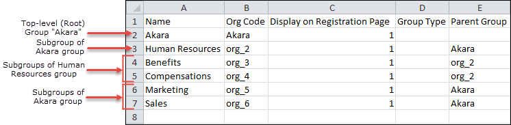 Example Group CSV Template for Skillport