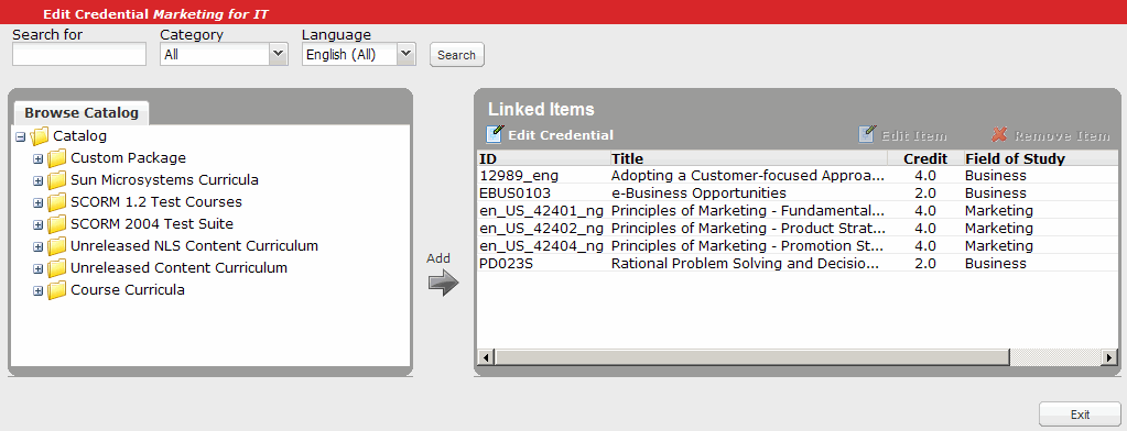 Image of the Edit Credential Screen