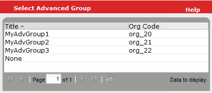 Select Advanced Group page showing several example advanced groups