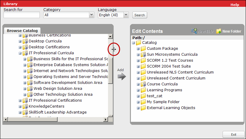 Catalog Manager screen showing resizing icon