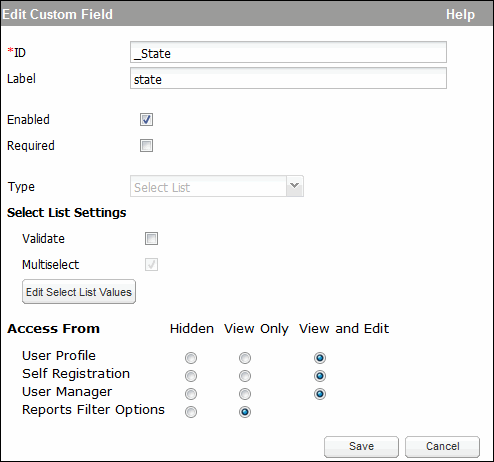 Edit Custom Field dialog box