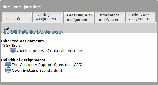 Learning Plan Assignment tab in Users & Groups Management