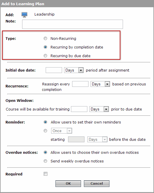 Save to Learning Plan dialog box