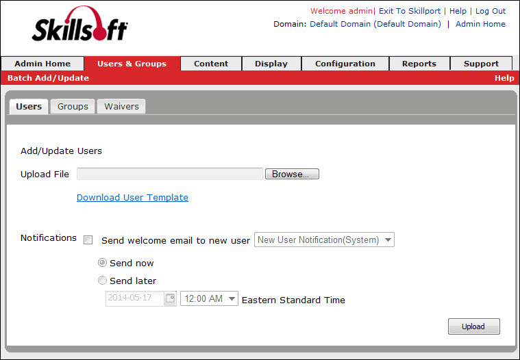 Batch Add Users page in Skillport Administrator