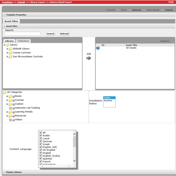 Library Detail Export Report Asset Filter