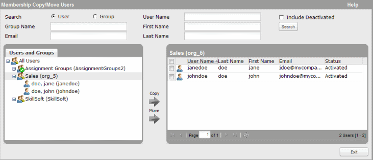 Copy/Move Users interface for modifying group membership