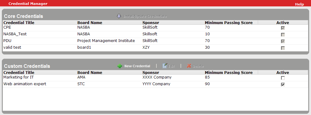 image of the Credential Manager screen