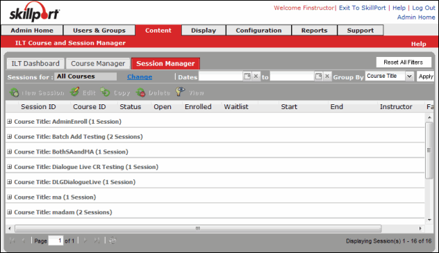 Session Manager screen