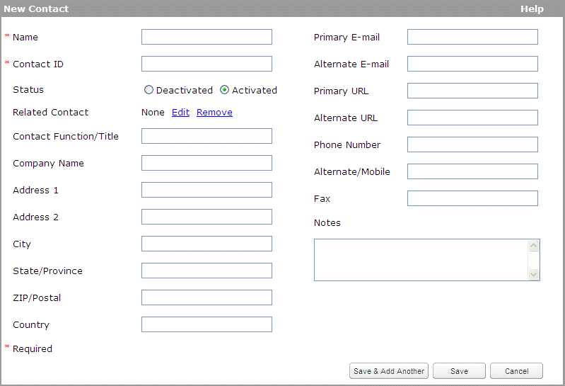 Create New Contact screen