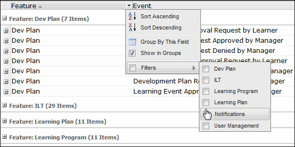 Image showing an administrator apply a filter to a column