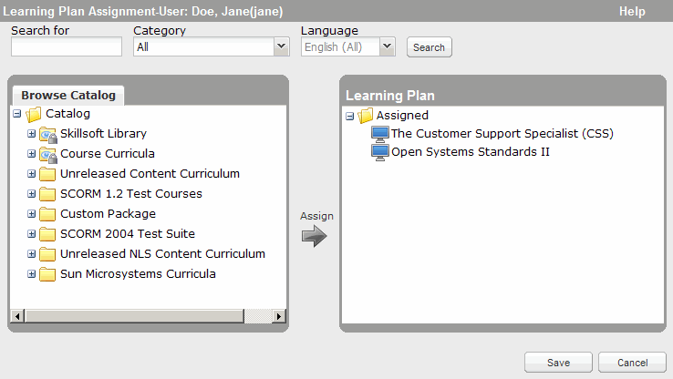 Learning Plan Assignment dialog box