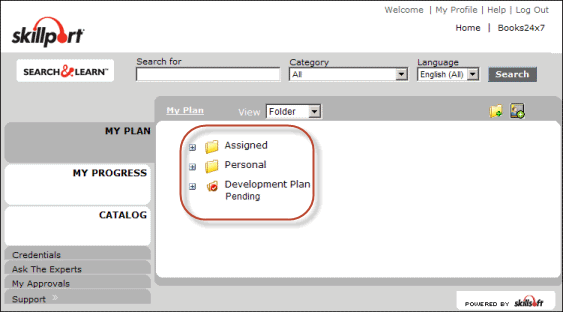 MY PLAN Folders in SkillPort 7