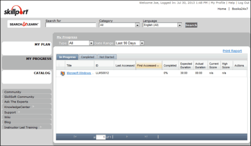 MY PROGRESS page in SkillPort 7