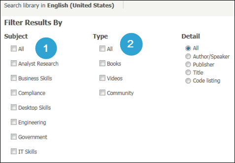 Skillport Search Filters Books View