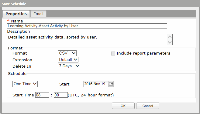 Enhanced Reporting Save Schedule Once Dialog