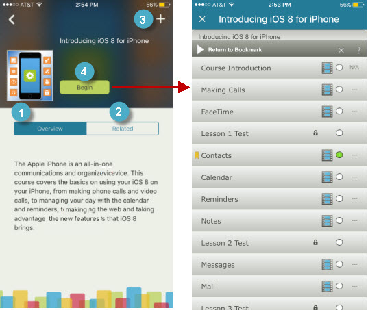 Image showing course overview page and table of contents in the learning app