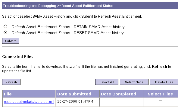 Reset Asset Entitlement Status