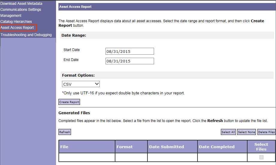 olsa admin UI asset access report