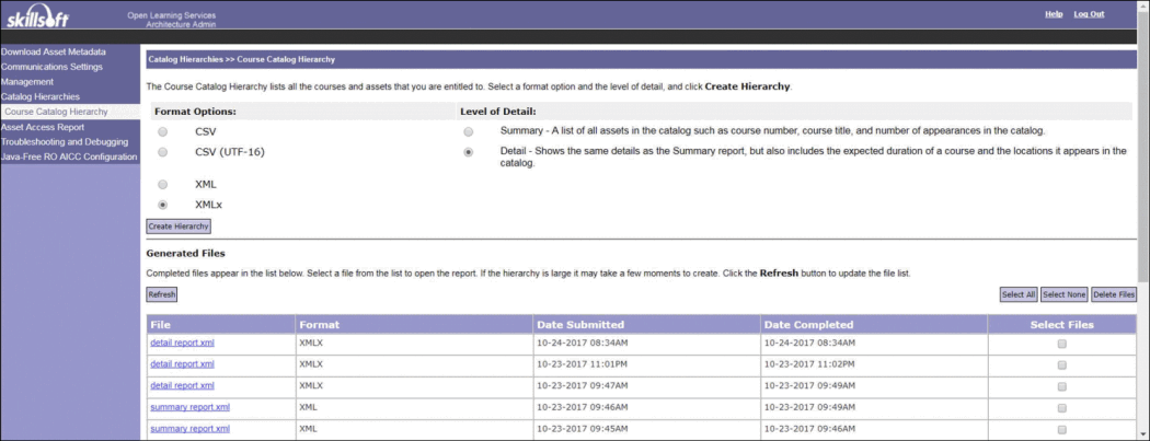 OLSA Course Catalog Hierarchy Page