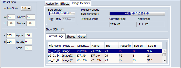 Image Memory Tab