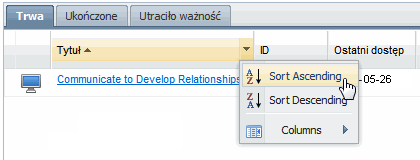 kontrolki sortowania raport�w postep�w dotyczacych poswiadczen