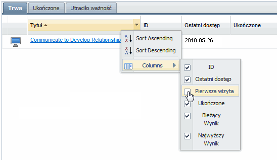 kontrolki ukrywania kolumn raportu postep�w dotyczacych poswiadczen