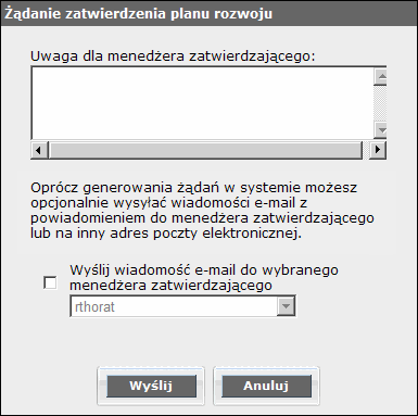 Okno dialogowe wniosku o zatwierdzenie planu rozwoju