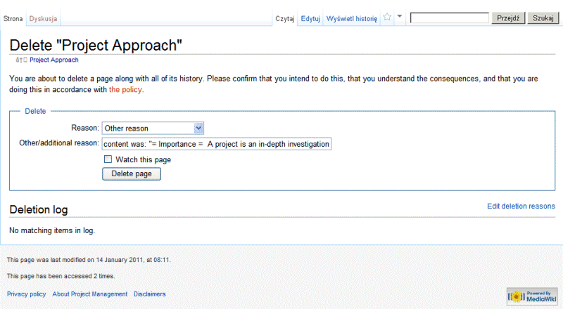 Strona potwierdzenia usuniecia � pow�d