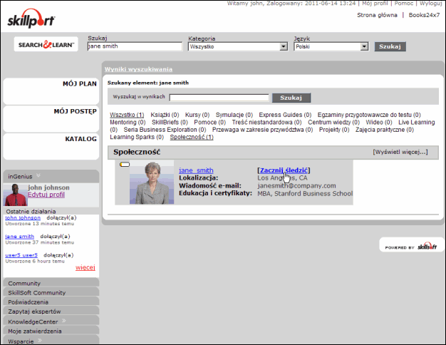 Wyniki wyszukiwania inGenius z wyswietlonym laczem Sledz