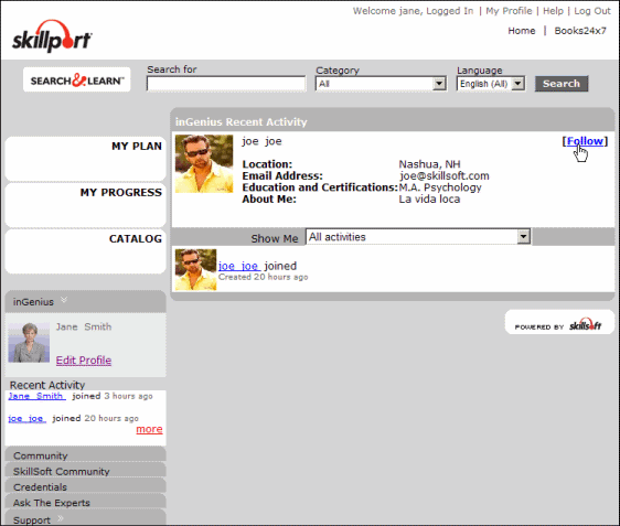 Strona Najnowsza aktywnosc programu inGenius