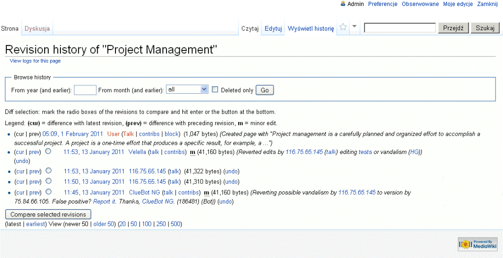 Wyswietlanie historii artykulu