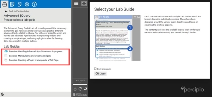 visualização do laboratório de prática com os guias do laboratório circulados em vermelho