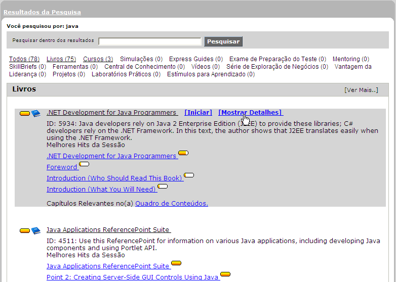 Resultados de uma pesquisa do SEARCH&LEARN