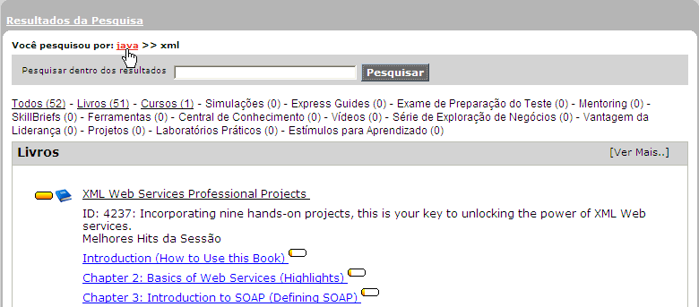Resultados de uma pesquisa do SEARCH&LEARN