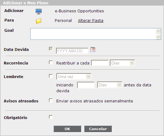 Adicionar caixa de diálogo a Meu Plano
