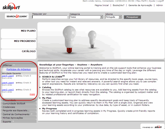 inGenius na home page da SkillPort