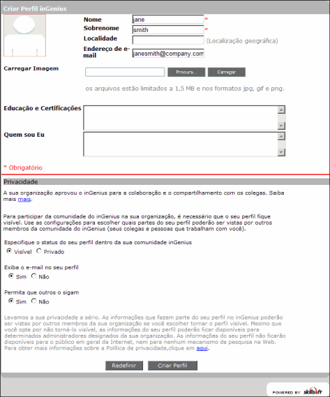 Criar uma página Perfil do inGenius