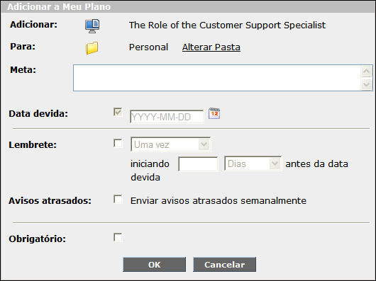 Caixa de diálogo Adicionar a Meu Plano