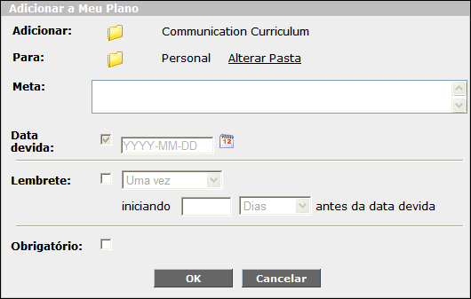 Caixa de diálogo Adicionar a Meu Plano