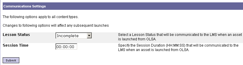 Communication Settings - Tracking to OLSA