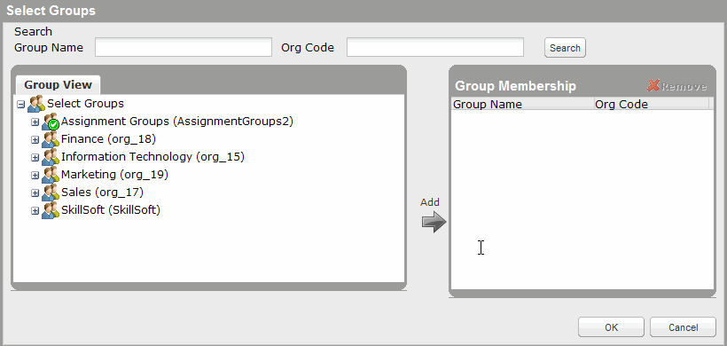 UI for selecting a group for
