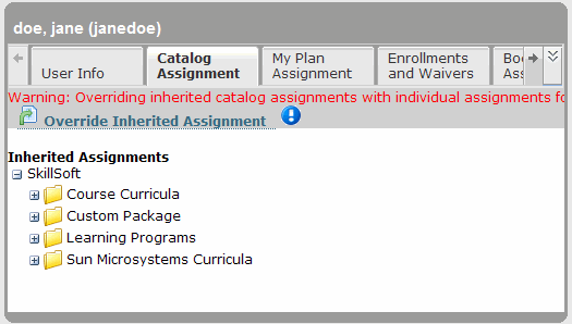 Catalog Assignment tab in the User and Group Management interface