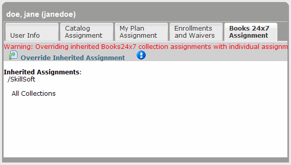 Books24x7 Assignment tab in which to assign collections to a user or group